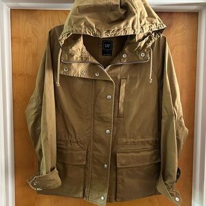 GAP Tan Utility Jacket with Hood and Adjustable Waist